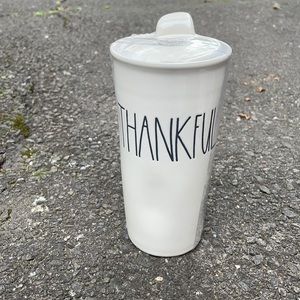 NEW Rae Dunn Thankful Tall Coffee Mug With Lid